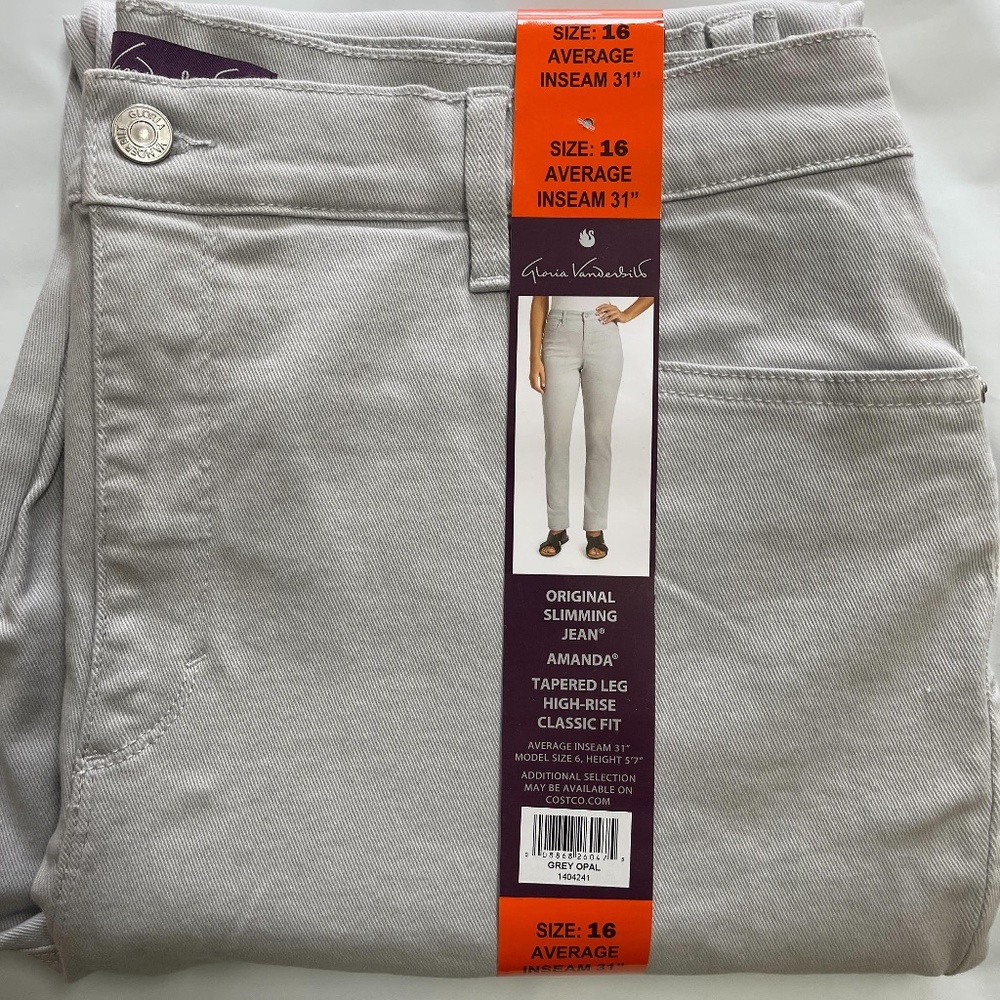 Gloria Vanderbilt Women's Amanda Jean Pant Size 16 Grey Opal